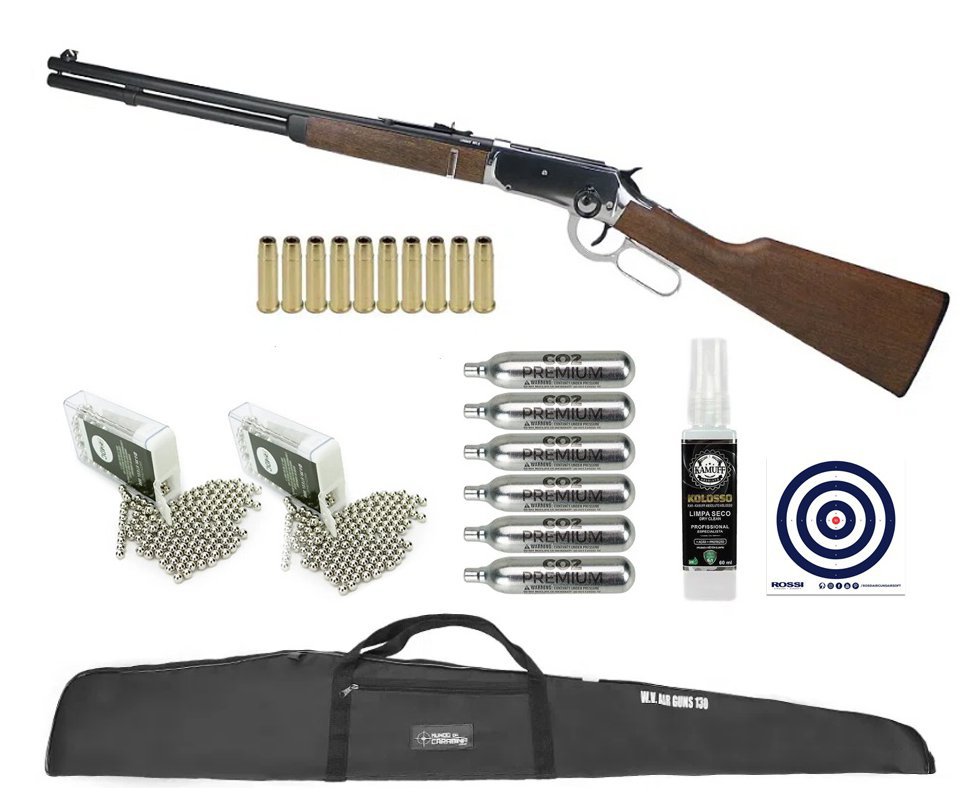 Carabina Rifle Pressão CO2 Legends Cowboy Niquelado 4,5 + Co2 + Bbs + Capa + Alvos + Kamuff