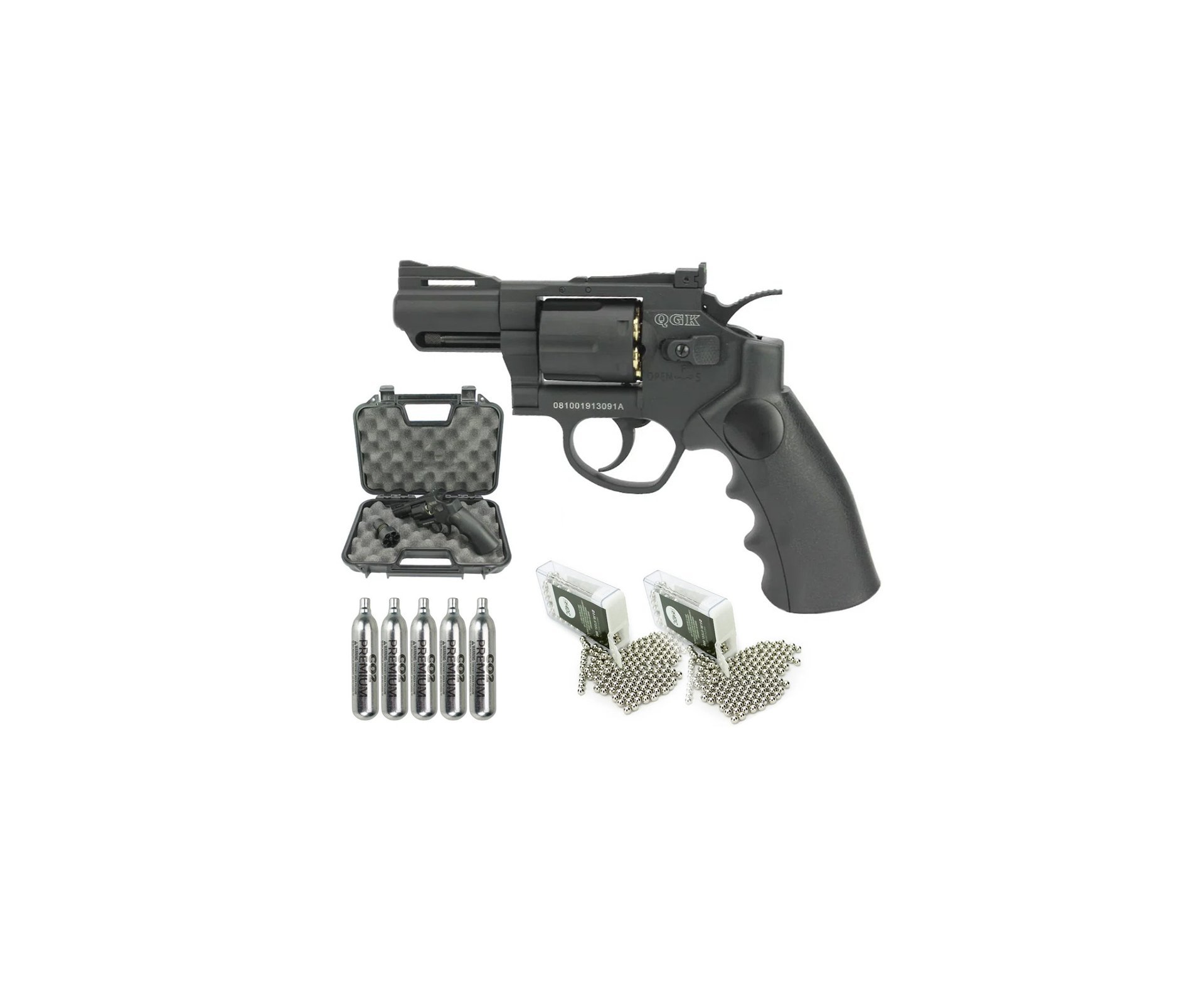 Revólver de Pressão Gás CO2 Titan 2.5 BK Full Metal 6mm + Co2 + Bbs