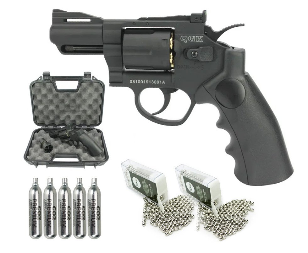 Revólver de Pressão Gás CO2 Titan 2.5 BK Full Metal 6mm + Co2 + Bbs