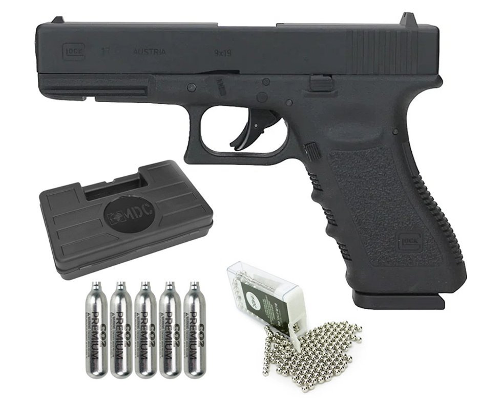 Pistola de Pressão CO2 Glock G17 4.5 Steel BB + Case + Co2 + Bbs