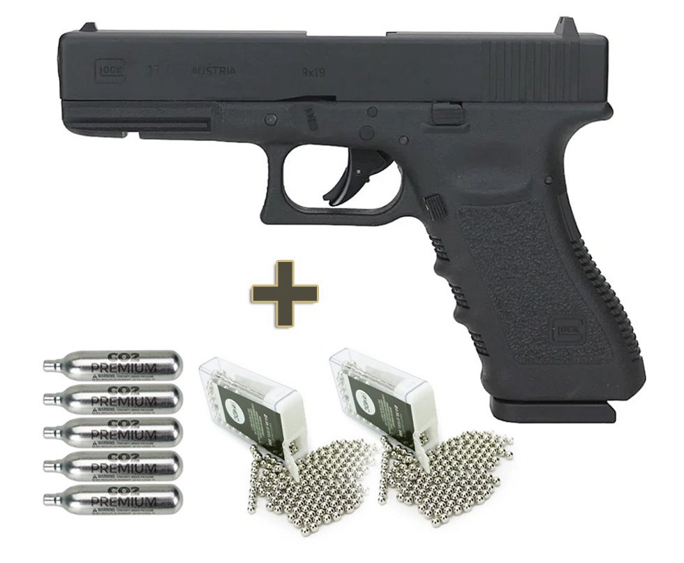 Pistola de Pressão CO2 Glock G17 4.5 Steel BB + Co2 + Bbs