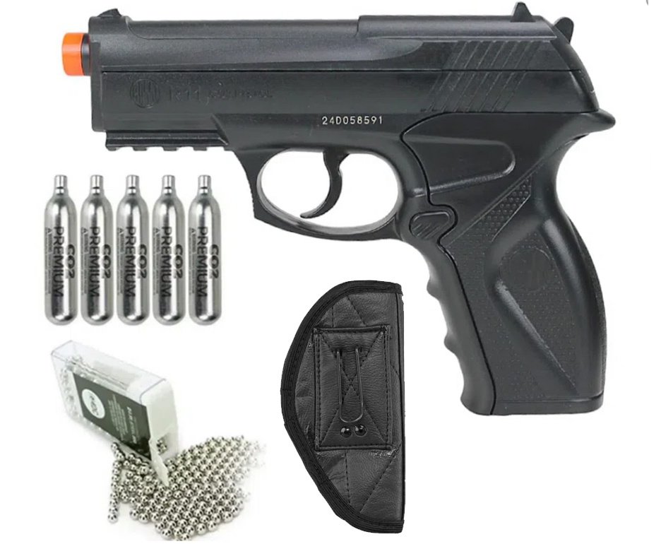 Pistola De Pressão Gas Co2 Wg C11 Polímero Esferas Aço 4,5 + Coldre + Co2 + Bbs