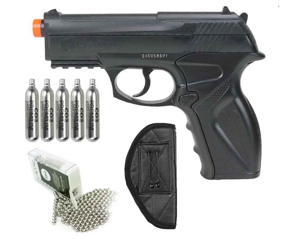 Pistola De Pressão Gas Co2 Wg C11 Polímero Esferas Aço 4,5 + Coldre + Co2 + Bbs