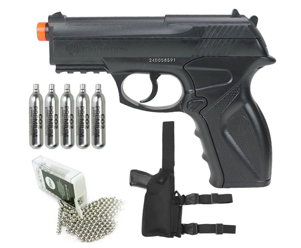 Pistola De Pressão Co2 C11 Esferas De Aço 6.0 + Coldre + Co2 + Bbs