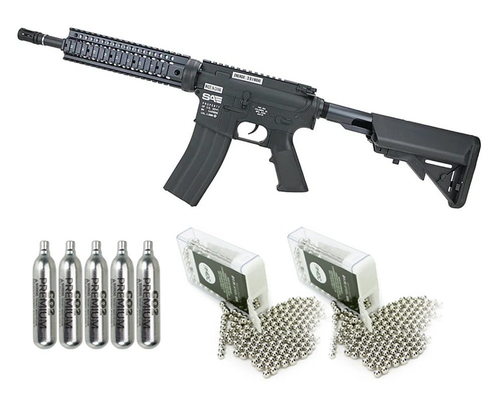 Rifle de Pressão CO2 FN Herstal M4 RIS SA Full Metal 4.5 + Co2 + Bbs