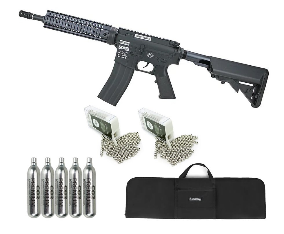 Rifle de Pressão CO2 FN Herstal M4 RIS SA Full Metal 4.5 + Co2 + Bbs + Capa