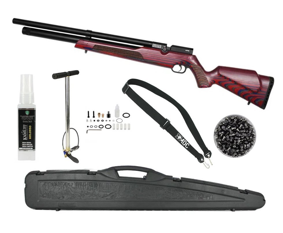 Carabina de Pressão PCP Alpha Laminate Stock 5,5 + Case + Bomba + Chumbo + Bandoleira + Kamuff