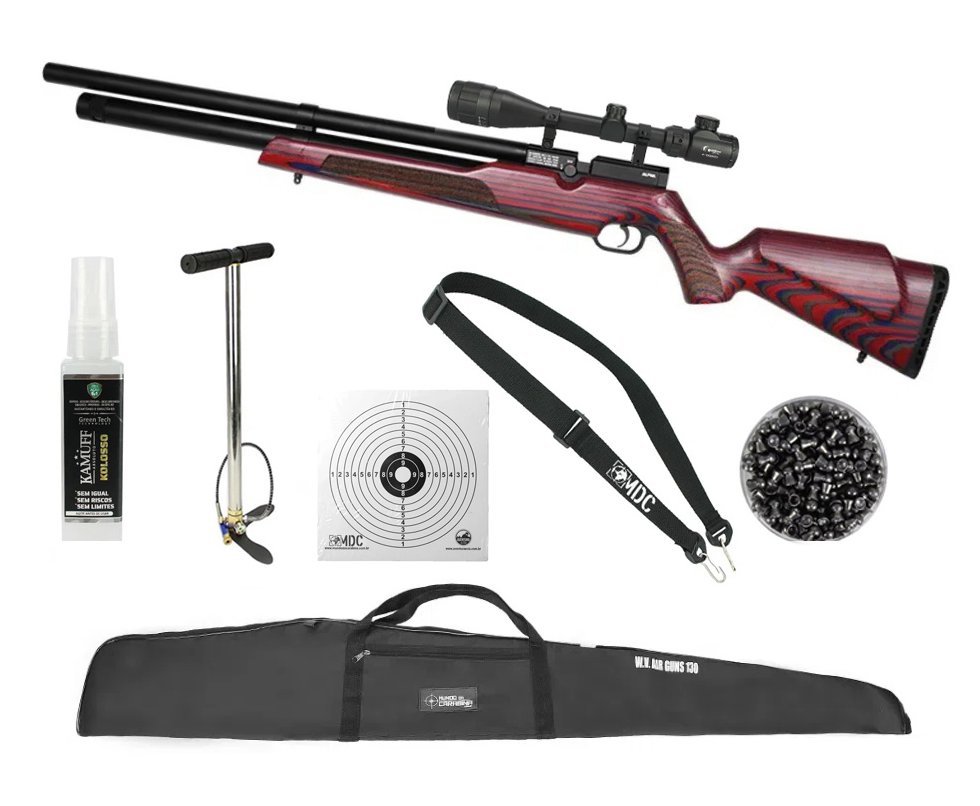 Carabina de Pressão PCP Alpha Laminate Stock 5,5 + Capa + Bomba + Chumbo + Luneta + Bandoleira + Kamuff + Alvos