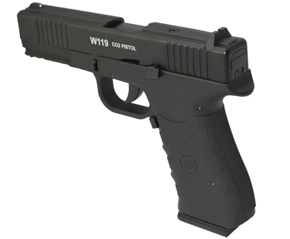 Pistola De Pressão Gas Co2 Wg Glock W119 Slide Metal Blowback 4,5 + Tapete + Co2 + BBS + Kamuff 60ml + Óleo
