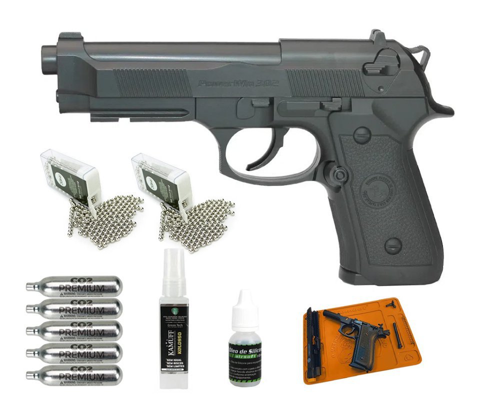 Pistola de Pressão CO2 Beretta M9 4,5 + Tapete + Co2 + BBS + Kamuff + Óleo