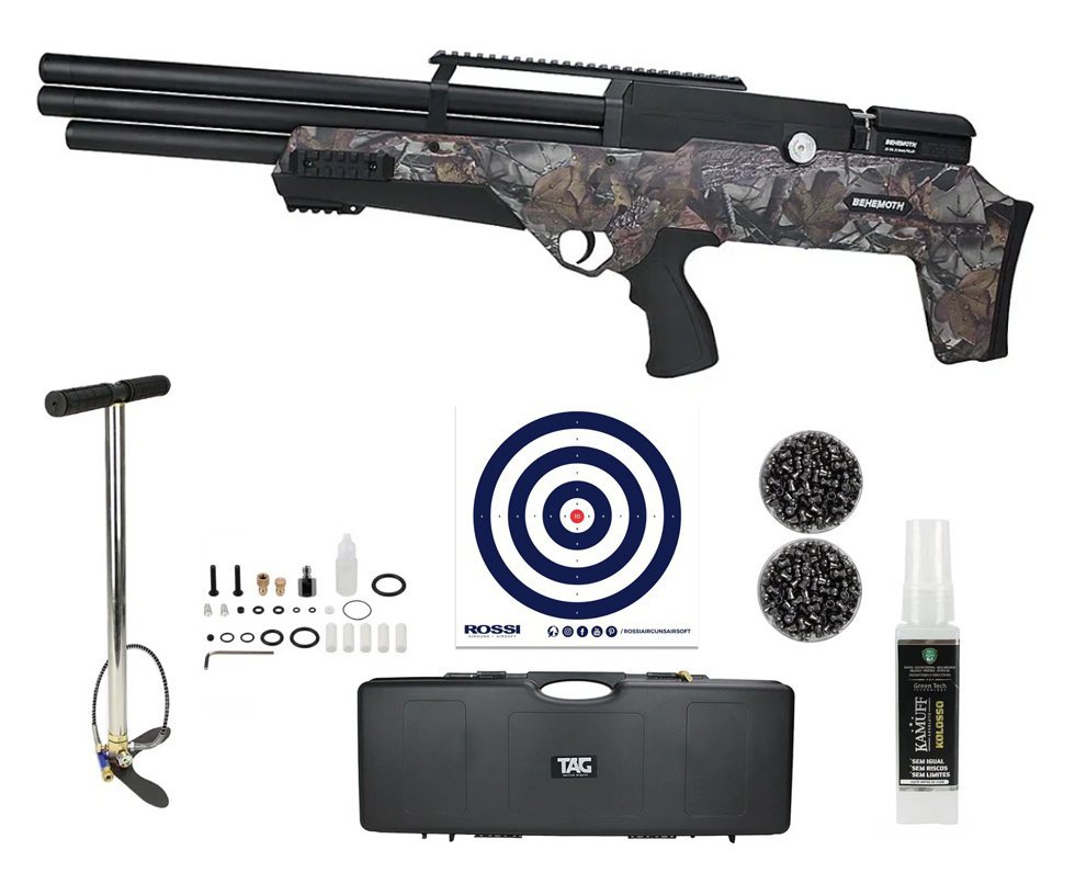 Carabina de Pressão PCP Behemoth PS-R3-SF 5,5 Camuflada + Bomba + Case + Chumbinho + Alvos + Kamuff