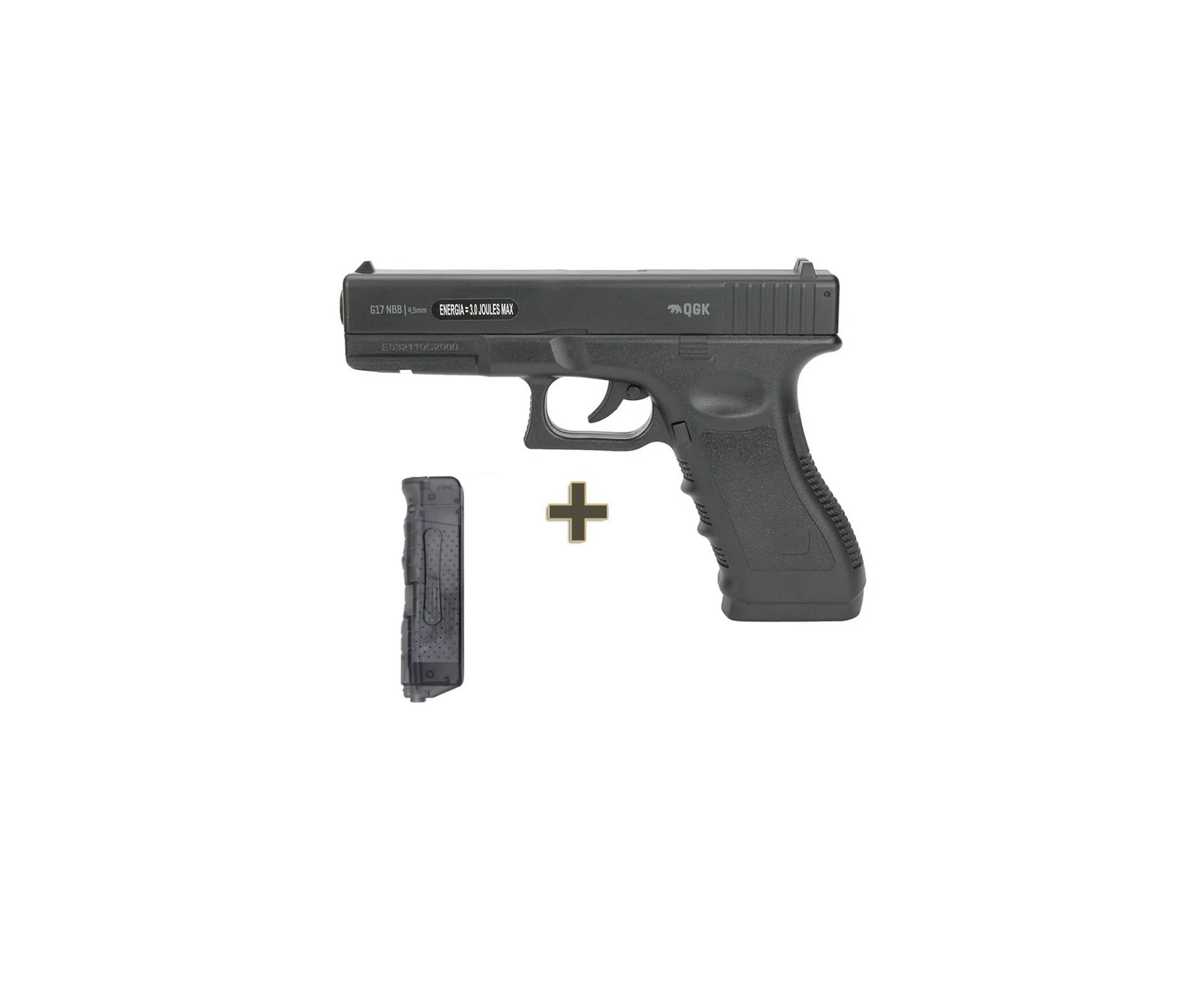 Pistola de Pressão Gás CO2 Glock G17 4,5mm QGK + Speed Loader Carregador Rápido 4,5mm .177 Esfera de Aço