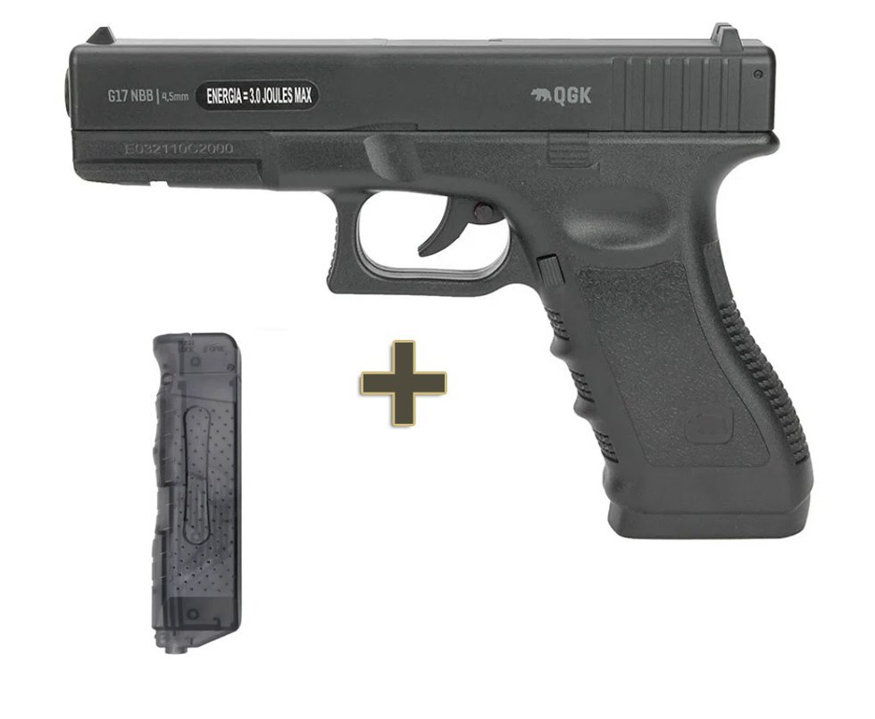 Pistola de Pressão Gás CO2 Glock G17 4,5mm QGK + Speed Loader Carregador Rápido 4,5mm .177 Esfera de Aço