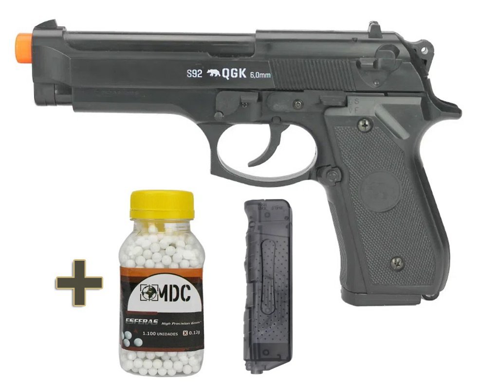Pistola de Airsoft Beretta M92 S92 Spring 6mm - QGK by WE + BBS + Speed Loader