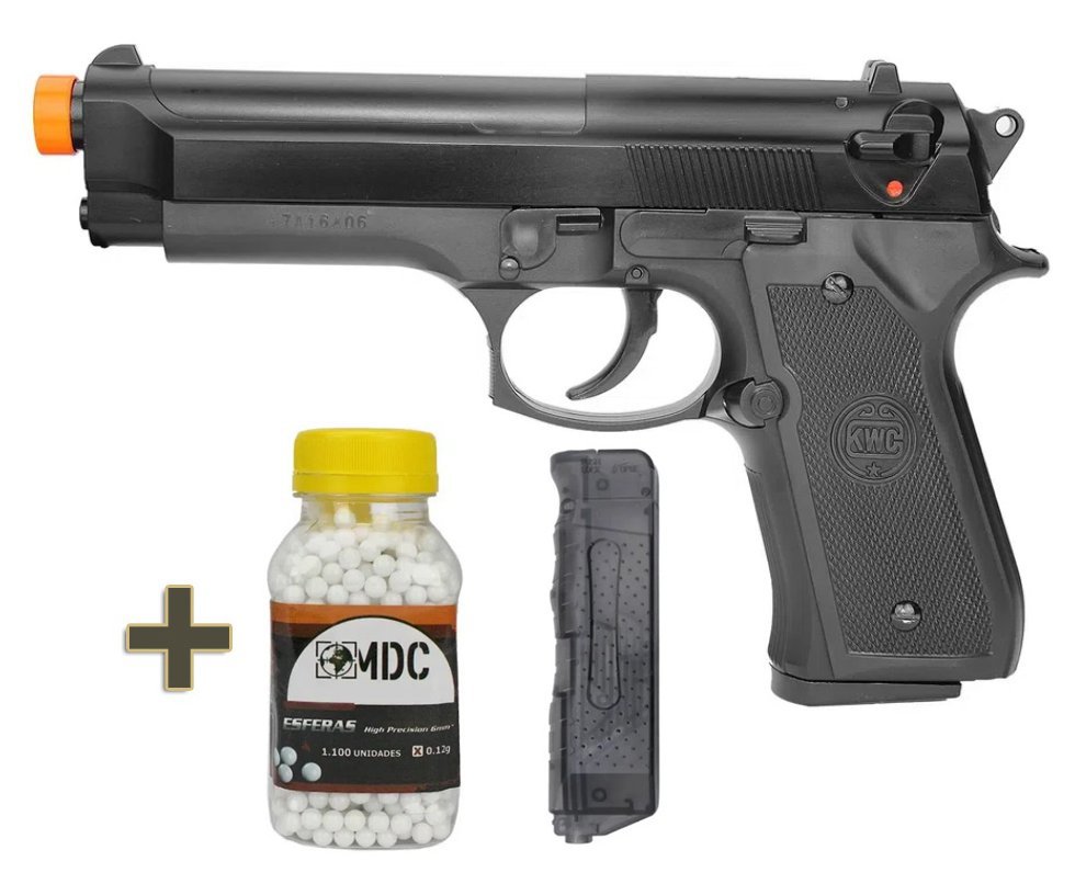 Pistola De Airsoft Beretta M92 Spring Cal 6.0 KWC + BBS + Speed Loader