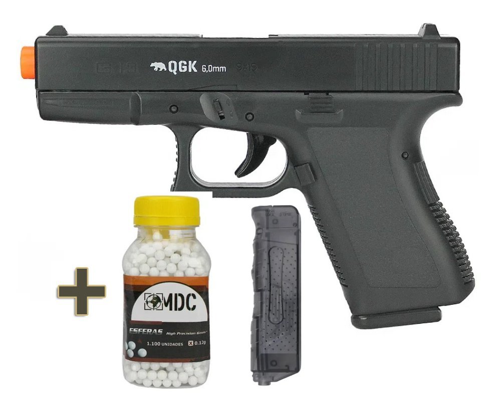 Pistola de Airsoft Glock G19 S19 Spring 6mm QGK by WE + BBS + Speed Loader