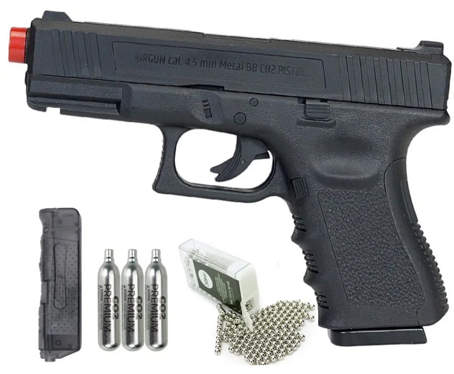 Pistola de Pressão Glock G11 CO2 Rossi 4.5mm G19 NBB + Co2 + BBs + Speed Loader