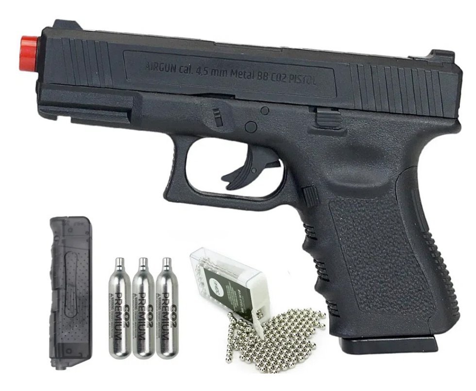 Pistola de Pressão Glock G11 CO2 Rossi 4.5mm G19 NBB + Co2 + BBs + Speed Loader