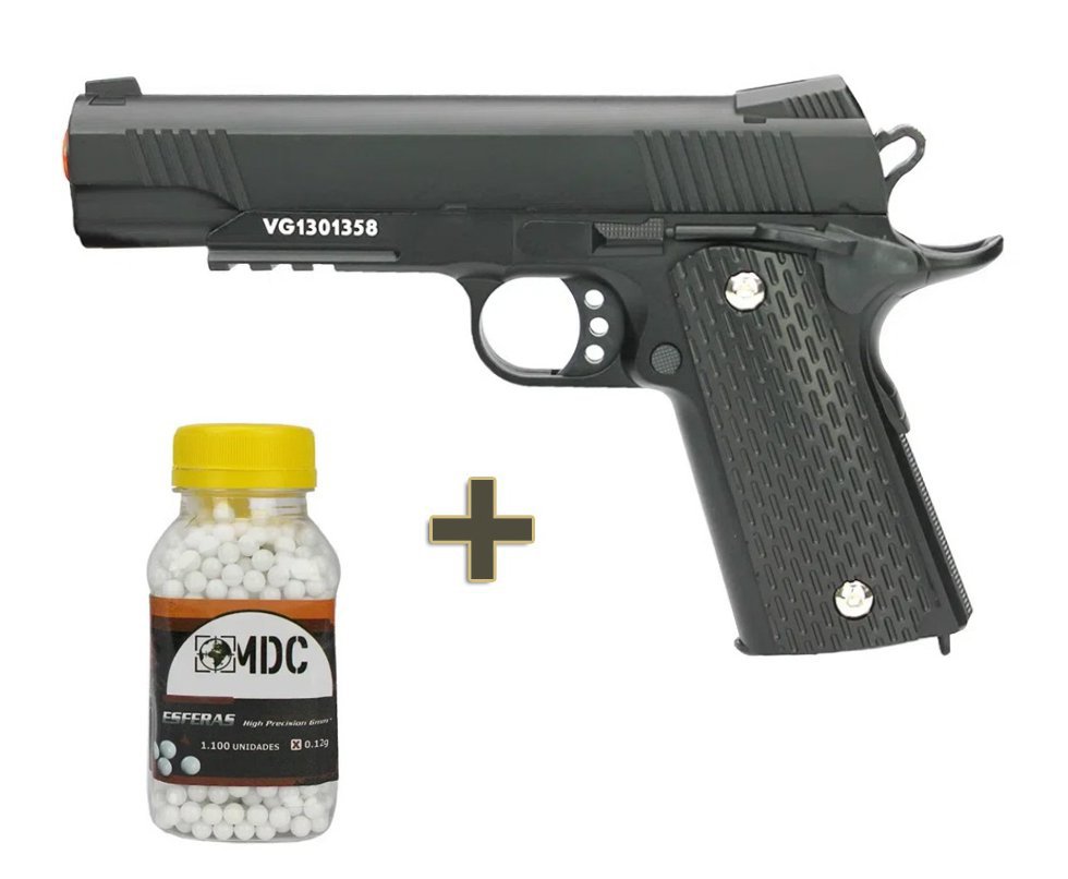 Pistola de Airsoft VG 1911-V13 BK Metal spring 6mm + BBs