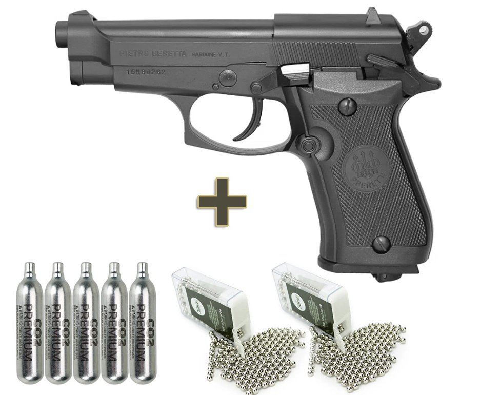Pistola De Pressão Co2 Beretta 84 Fs Blowback Full Metal 4,5mm + Co2 + bbs