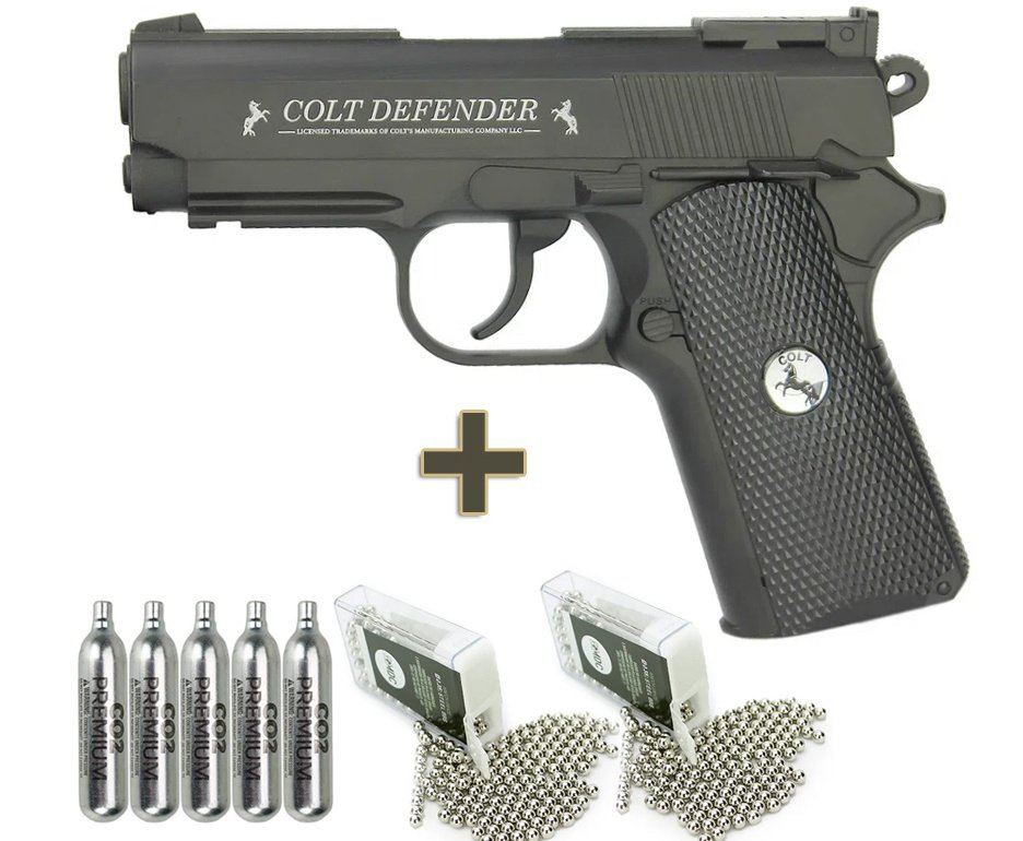 Pistola De Pressão Co2 Colt Defender Full Metal 4,5mm + Co2 + BBs