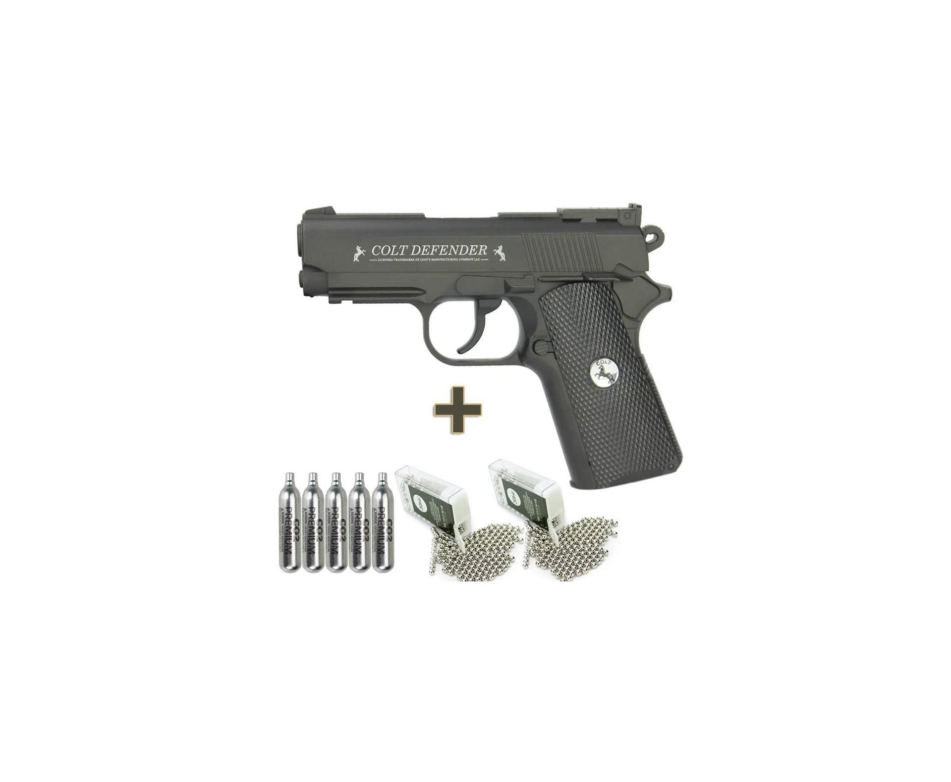 Pistola De Pressão Co2 Colt Defender Full Metal 4,5mm + Co2 + BBs