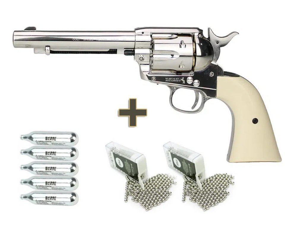 Revólver de Pressão CO2 Colt SAA .45 5.5” BB’S 4.5mm - Umarex + Co2 + BBs
