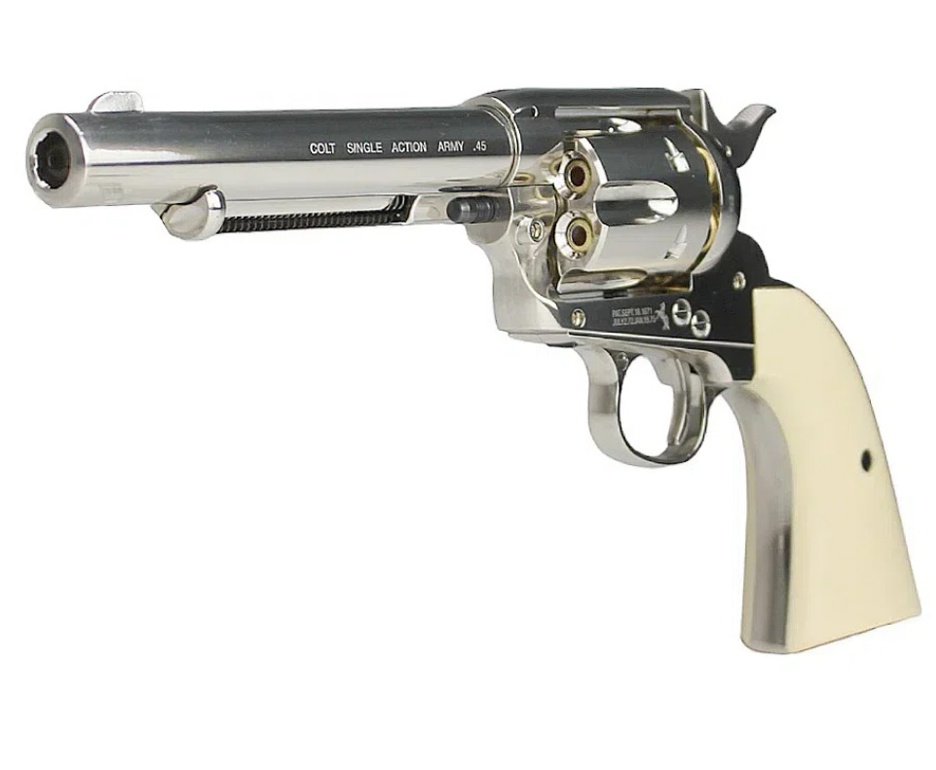 Revólver de Pressão CO2 Colt SAA .45 5.5” BB’S 4.5mm - Umarex + Co2 + BBs + Óleo de Silicone + Alvos