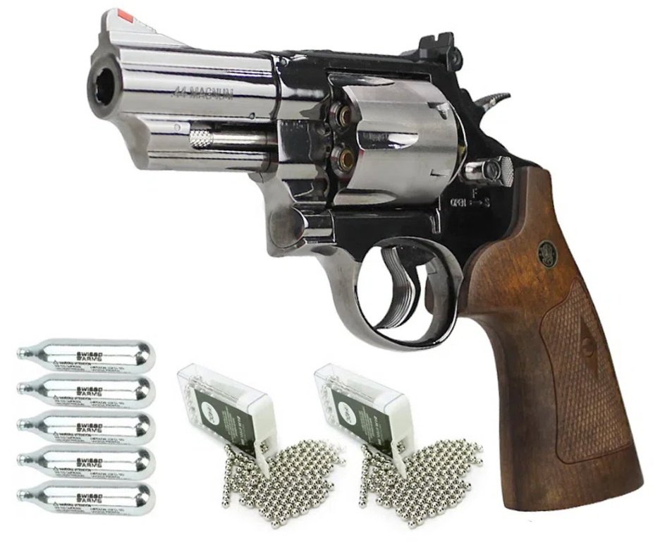 Revólver de Pressão CO2 Magnum 44 3" Smith & Wesson M29 4,5mm - Umarex + Co2 + BBs