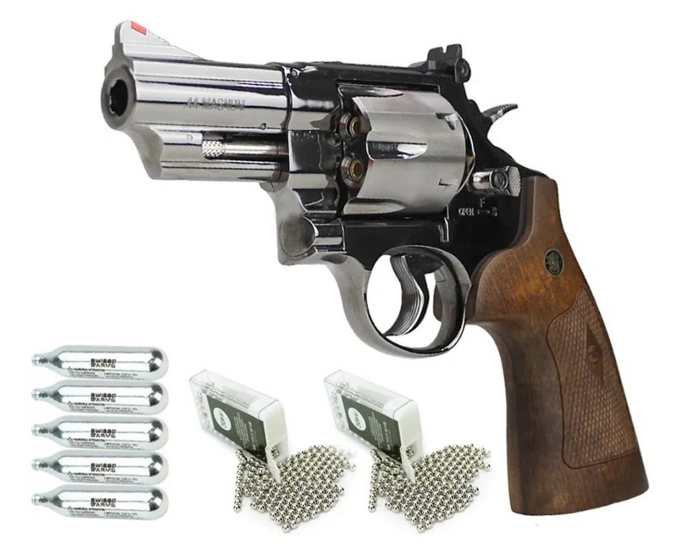 Revólver de Pressão CO2 Magnum 44 3" Smith & Wesson M29 4,5mm - Umarex + Co2 + BBs