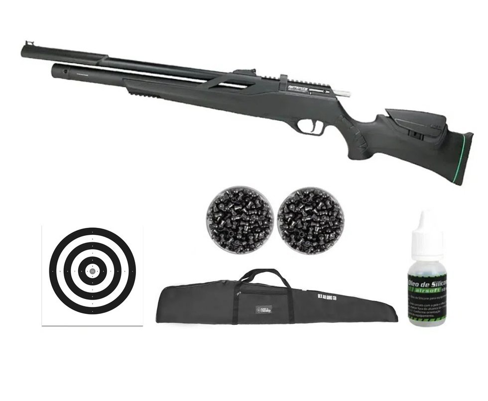 Carabina de Pressão PCP Artemis T-REX 5.5mm com Válvula Reguladora + Capa + Chumbo + Alvos + Óleo