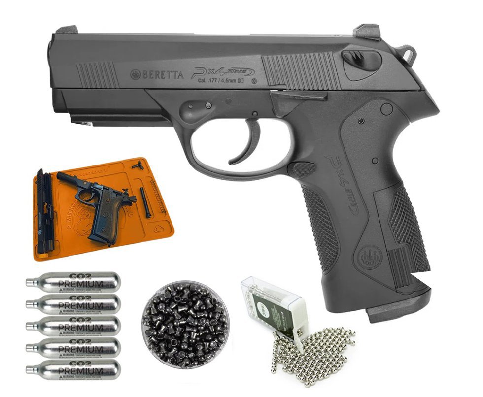 Pistola De Pressão Co2 Beretta Px4 Storm Com Blowback 4,5mm + Co2 + BBs + Chumbinho + Tapete Manutenção