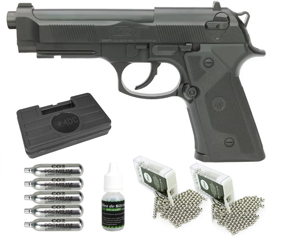 Pistola Pressão Co2 Beretta 92 Elite Ii Umarex 4,5mm + Co2 + BBs + Oleo de silicone + Case