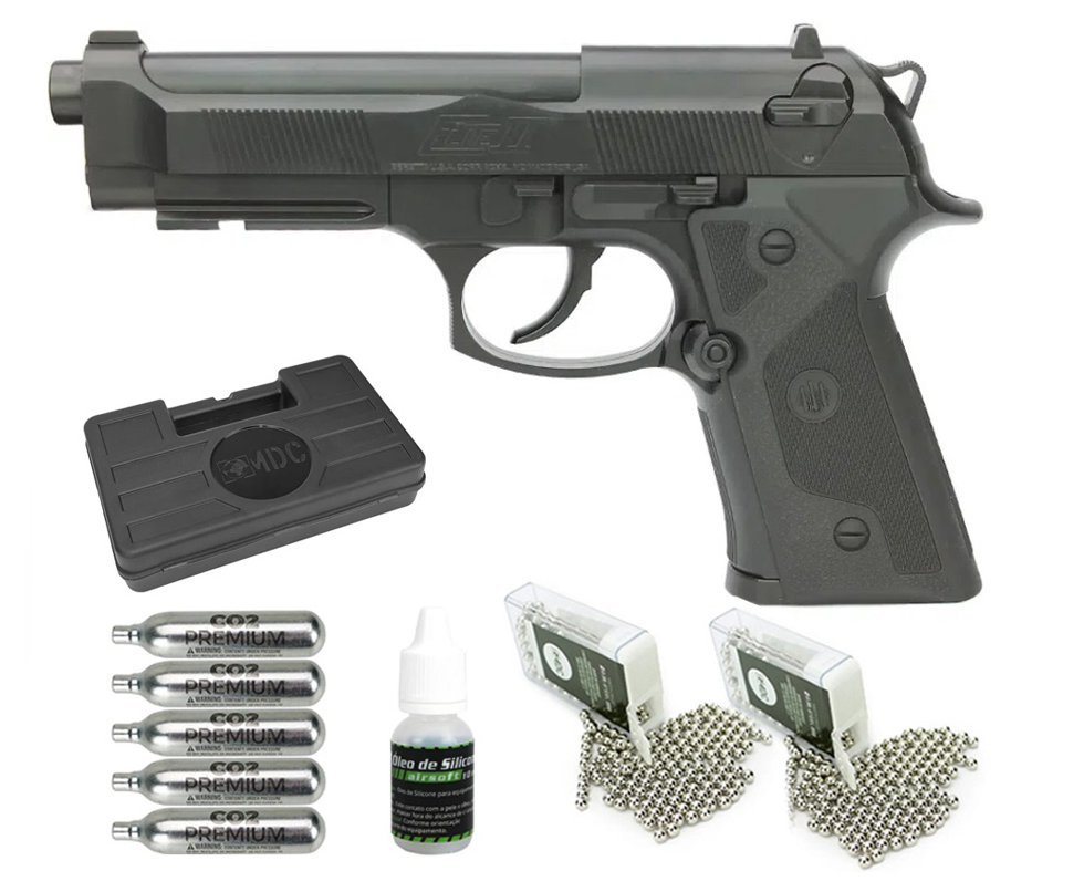 Pistola Pressão Co2 Beretta 92 Elite Ii Umarex 4,5mm + Co2 + BBs + Oleo de silicone + Case