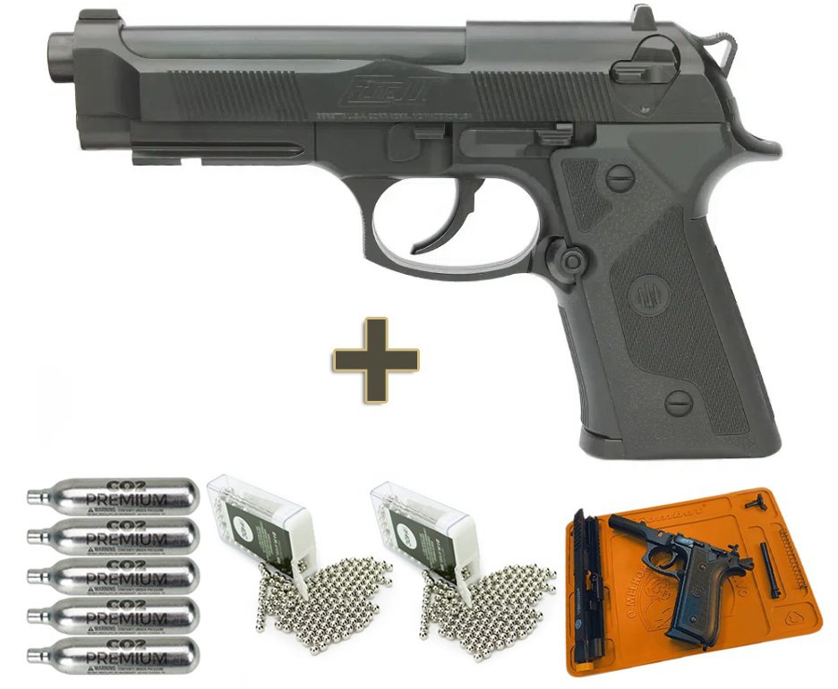 Pistola Pressão Co2 Beretta 92 Elite Ii Umarex 4,5mm + Co2 + BBs + Tapeta de Manutenção