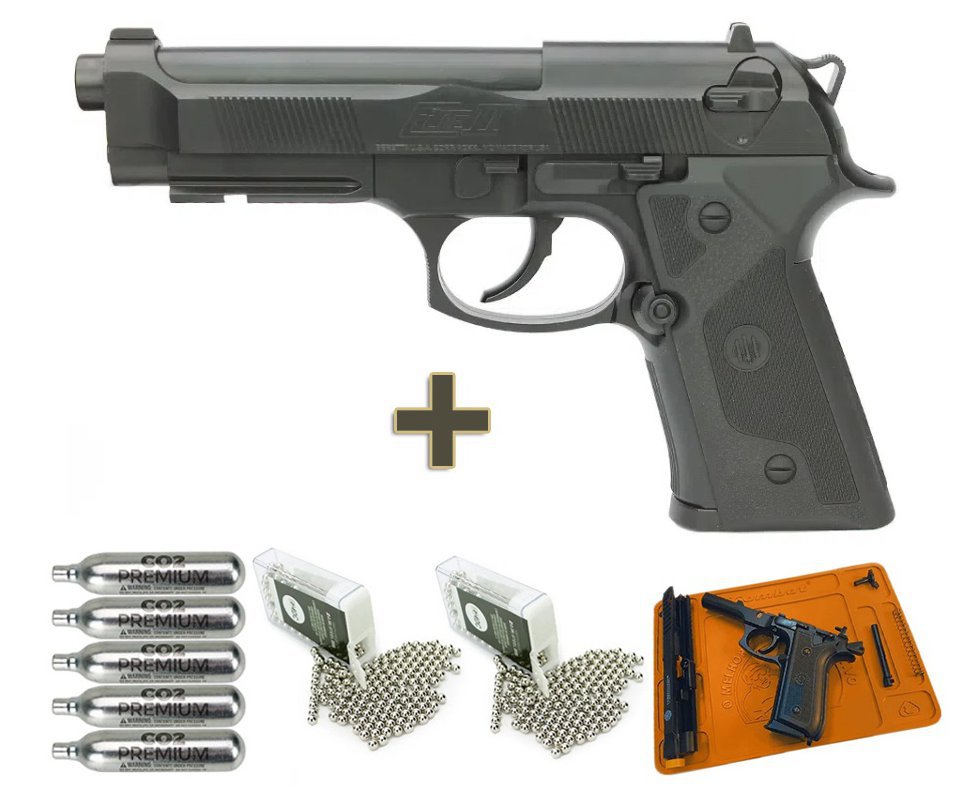 Pistola Pressão Co2 Beretta 92 Elite Ii Umarex 4,5mm + Co2 + BBs + Tapeta de Manutenção