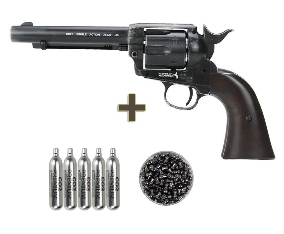 Revólver de Pressão CO2 Colt SAA .45 5,5" Chumbinho 4.5mm Licenciado - Umarex + Co2 + Chumbinho