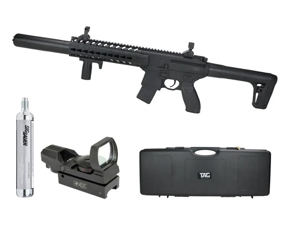 Rifle de Pressão CO2 SEMI-AUTO Sig Sauer MCX 30 BK 4,5mm Chumbinho + Case + Red dot +Co2