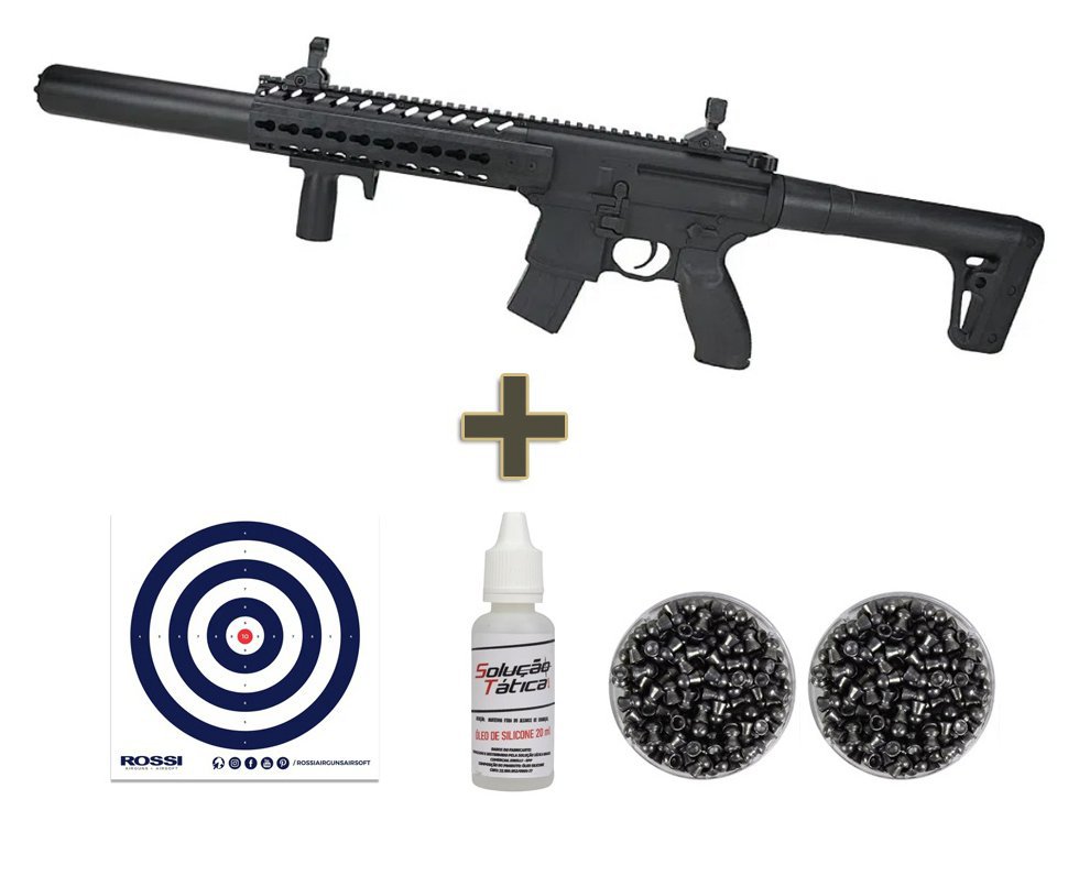 Rifle de Pressão CO2 SEMI-AUTO Sig Sauer MCX 30 BK 4,5mm Chumbinho + Alvos + 02 Cx de chumbo + Óleo de silicone + Co2