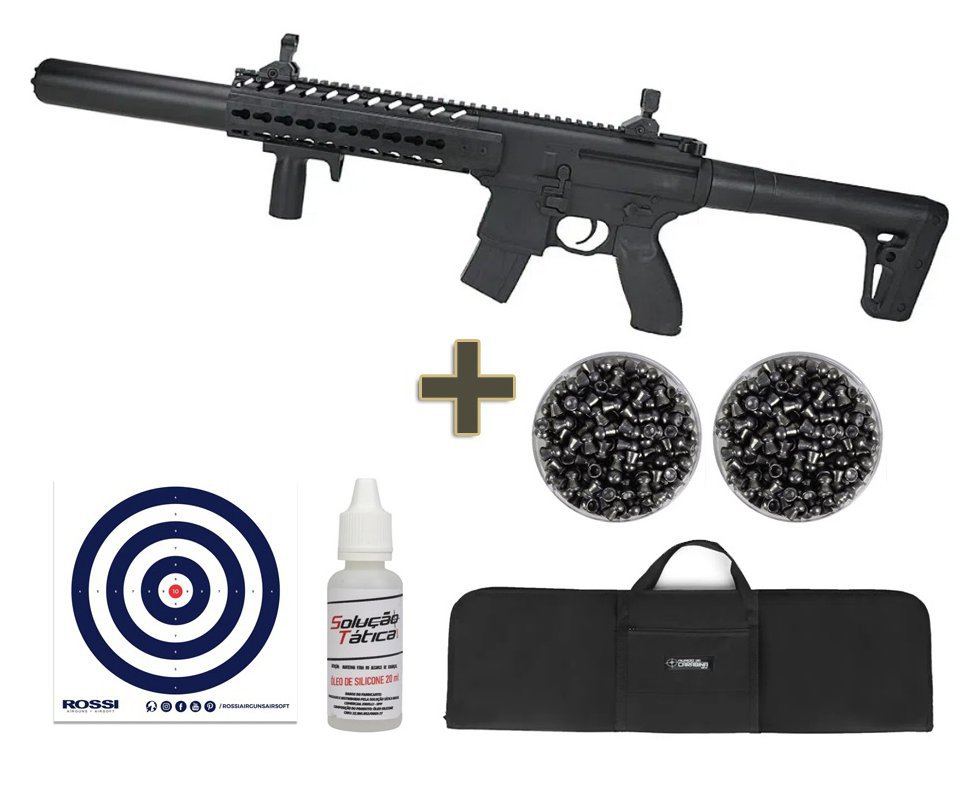 Rifle de Pressão CO2 SEMI-AUTO Sig Sauer MCX 30 BK 4,5+Capa+Alvos+Chumbinho+Óleo de silicone+Co2