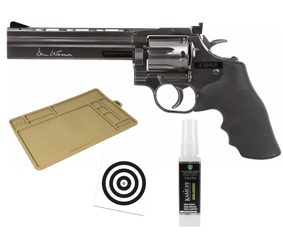 Revólver de Pressão CO2 Dan Wesson 715 Full Metal 6" Grey Chumbinho 4,5mm ASG + Tapete + Kamuff
