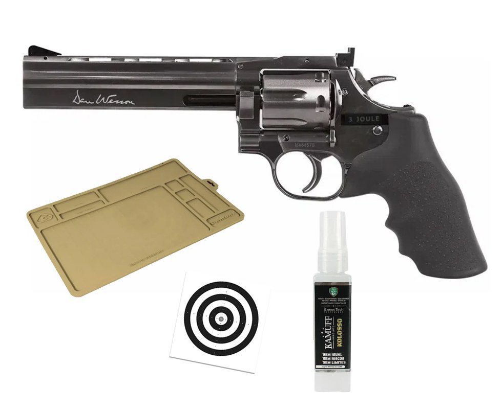 Revólver de Pressão CO2 Dan Wesson 715 Full Metal 6" Grey Chumbinho 4,5mm ASG + Tapete + Kamuff