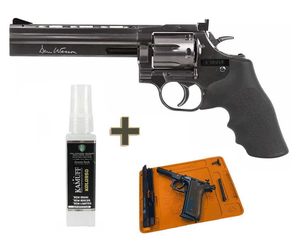 Revólver de Pressão CO2 Dan Wesson 715 Full Metal 6" Grey Chumbinho 4,5mm ASG + Tapete + Kamuff