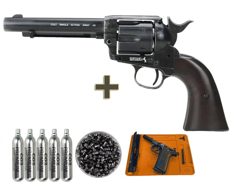 Revólver de Pressão CO2 Colt SAA .45 5,5" Chumbinho 4.5mm Licenciado - Umarex + Co2 + Chumbinho + Tapete de manutenção
