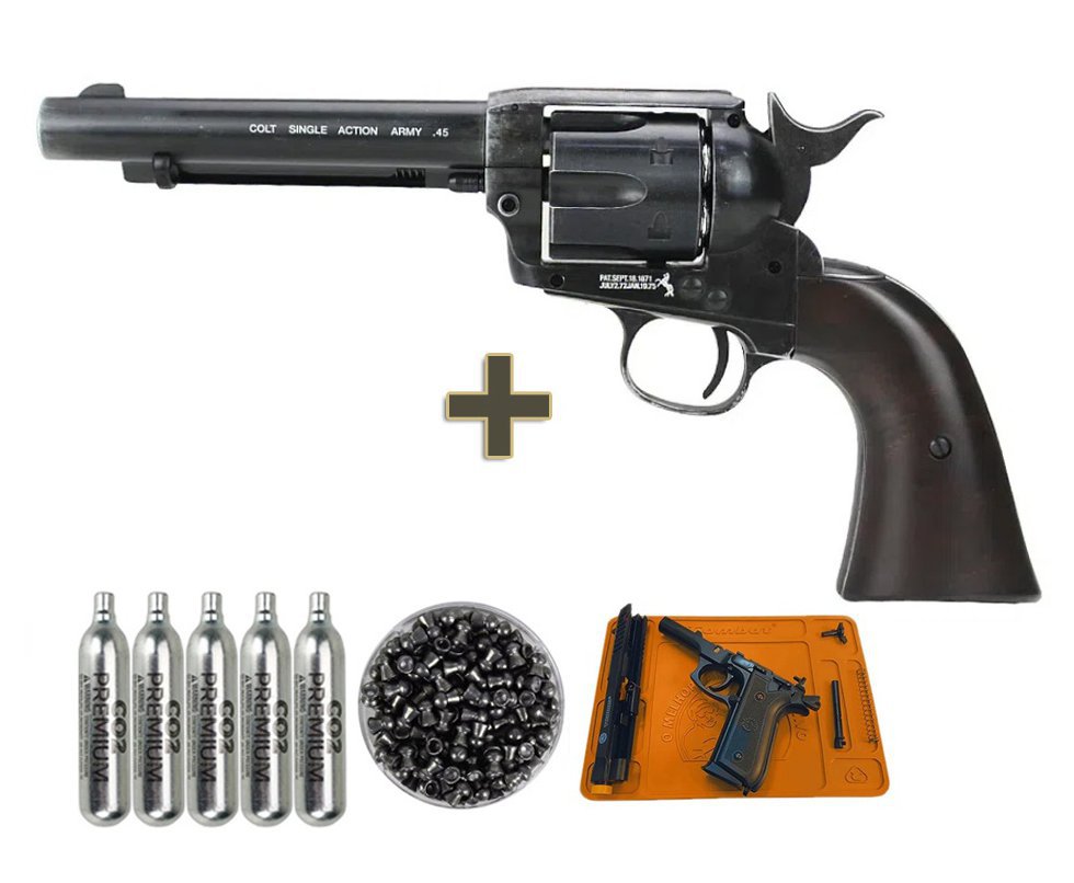 Revólver de Pressão CO2 Colt SAA .45 5,5" Chumbinho 4.5mm Licenciado - Umarex + Co2 + Chumbinho + Tapete de manutenção