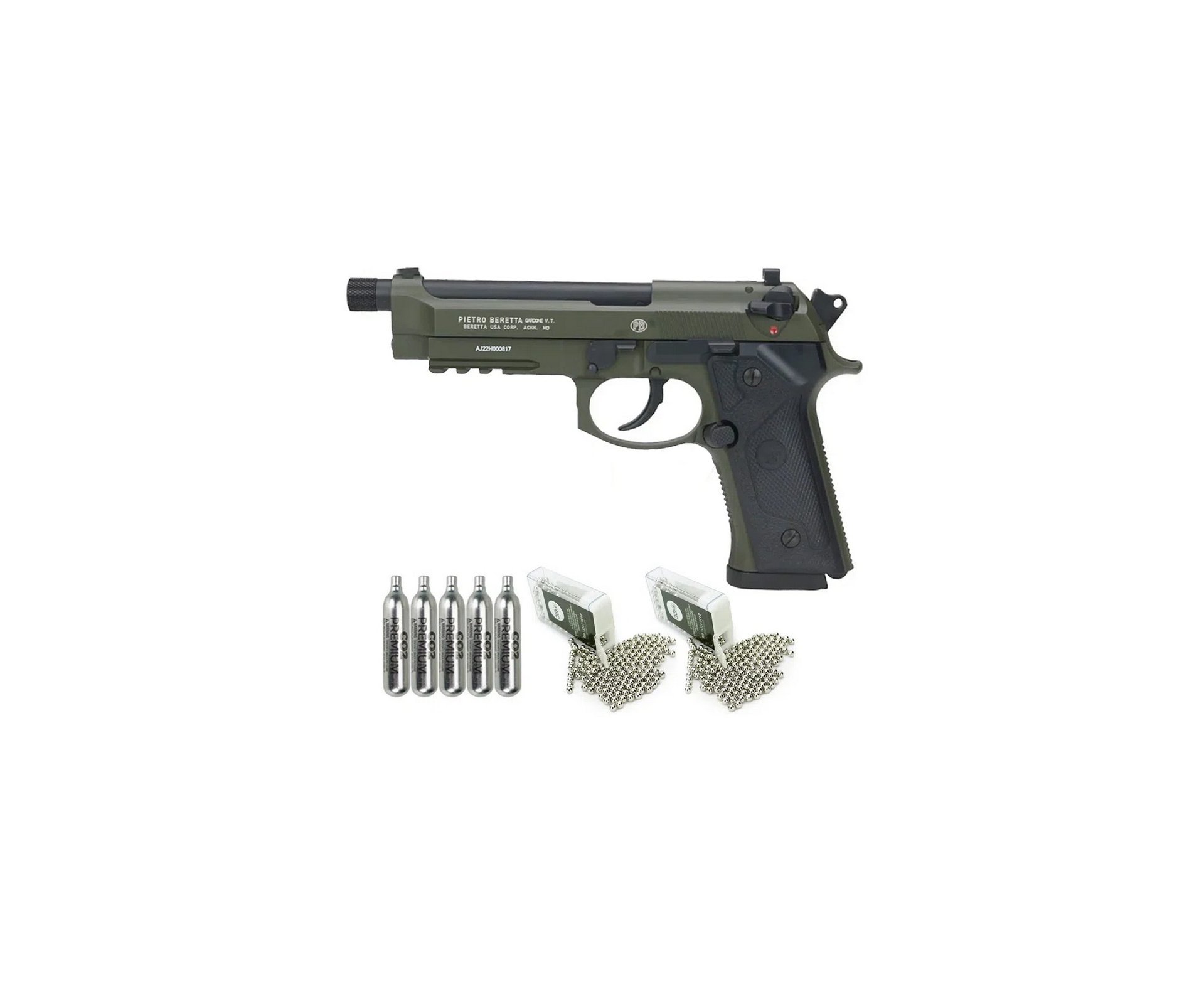 Pistola de Pressão CO2 Beretta M9A3 FM Blowback 4.5 Green Black - Umarex + Co2 + BBs
