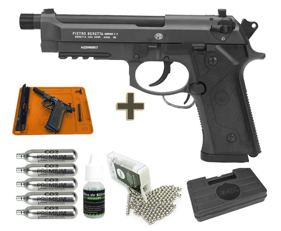 Pistola de Pressão CO2 Beretta M9A3 FM Blowback 4.5 Gray/Black Umarex + Co2 + BBs + Óleo de silicone + Tapete + Case