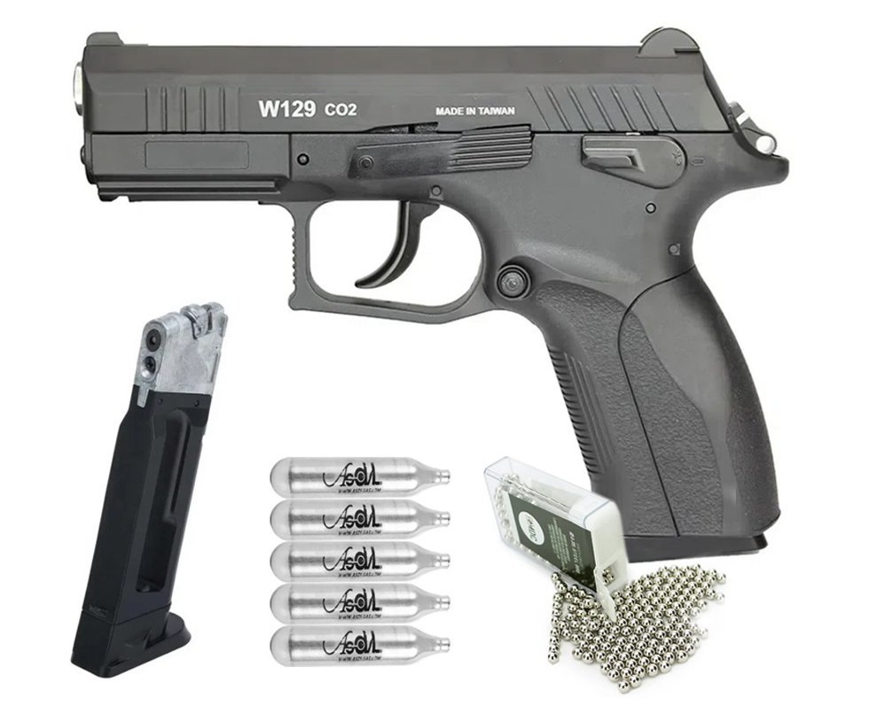 Pistola De Pressão Co2 Blowback Cz300 W129 Wingun 4,5mm + Magazine extra + BBs + 05 Cilindros de Co2