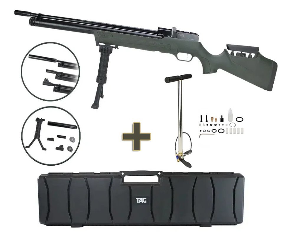 Carabina de Pressão PCP ESP 1550H 5.5 Green EKOL Voltran + Bomba + Case