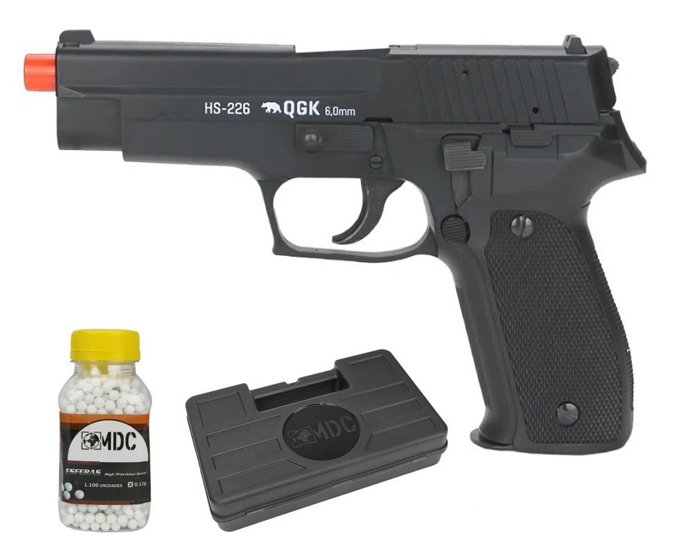 Pistola de Airsoft Spring P226 HS-226 6mm QGK WE + Case + BBS